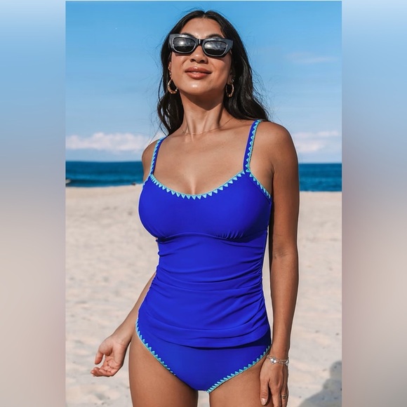 Cupshe Other - Cupshe Royal Shell Stitch Tankini Top & Mid-Rise Bottoms Set Resortwear Women XS